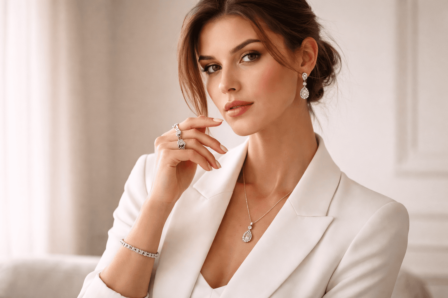 Elegant portrait wearing fine jewelry