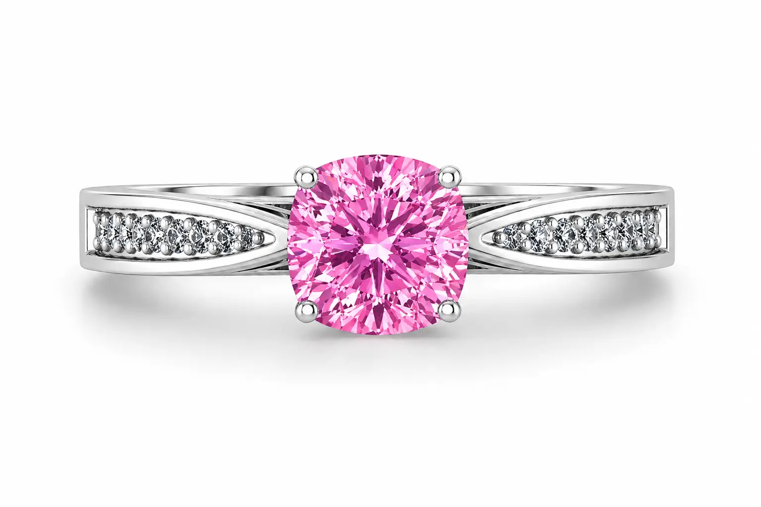 Pink cushion cubic zirconia ring